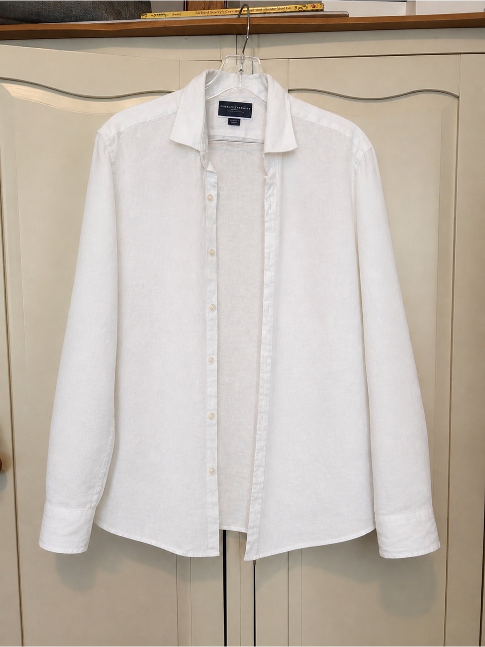 Charles Tyrwhitt White Linen Button-Up Shirt